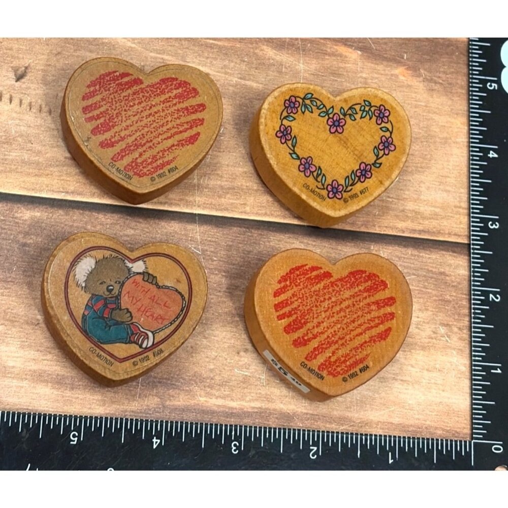 1992/93 COMOTION #604 x2 677 608  WOOD MOUNT RUBBER STAMP HEART VALENTINE KOALA